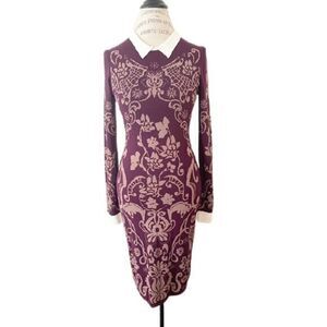 CYNTHIA STEFFE Knit Purple All Over Print Collared Dress SMALL